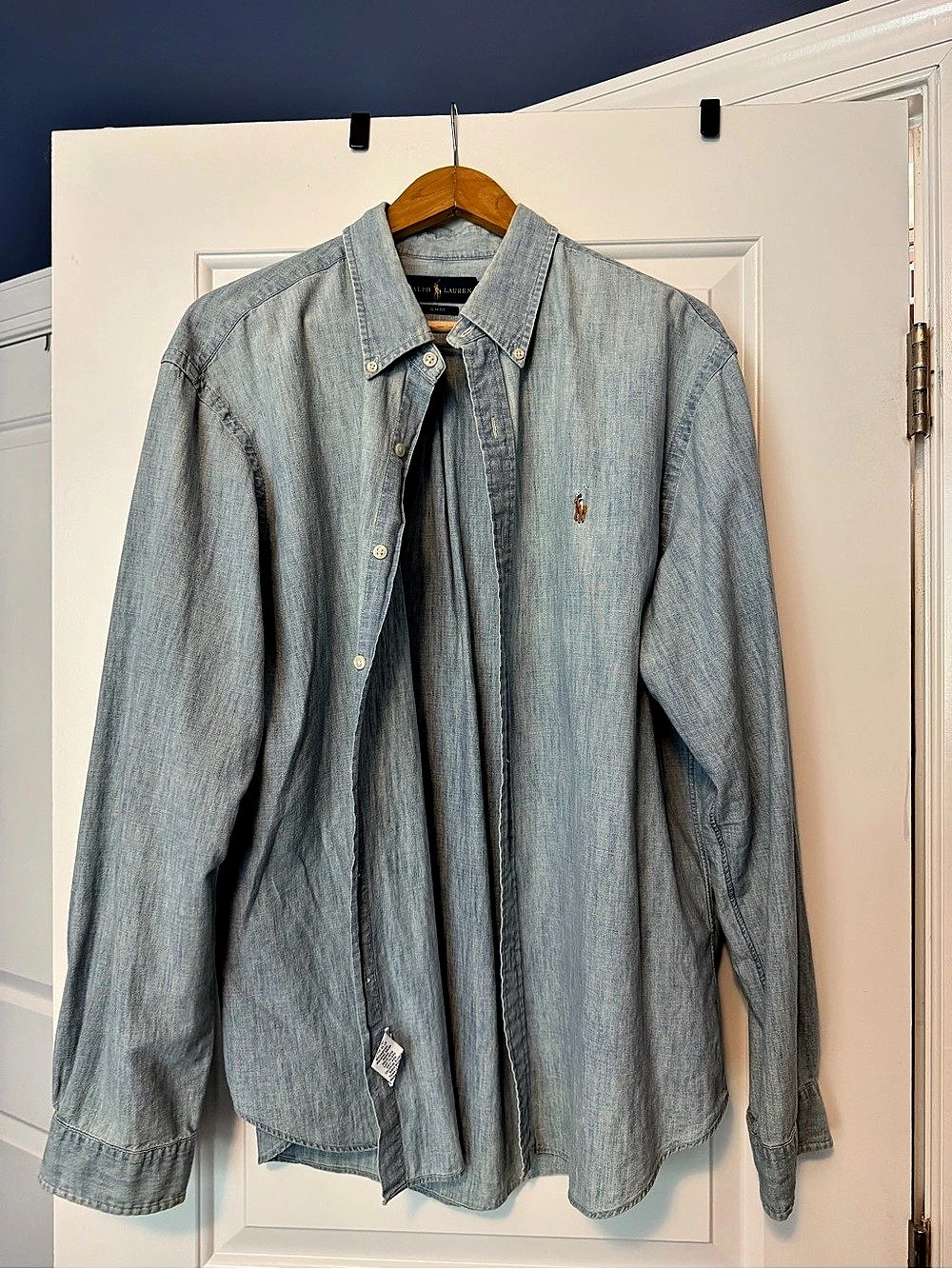 Ralph Lauren Slim Fit Chambray Long-Sleeve Shirt Blue XXL